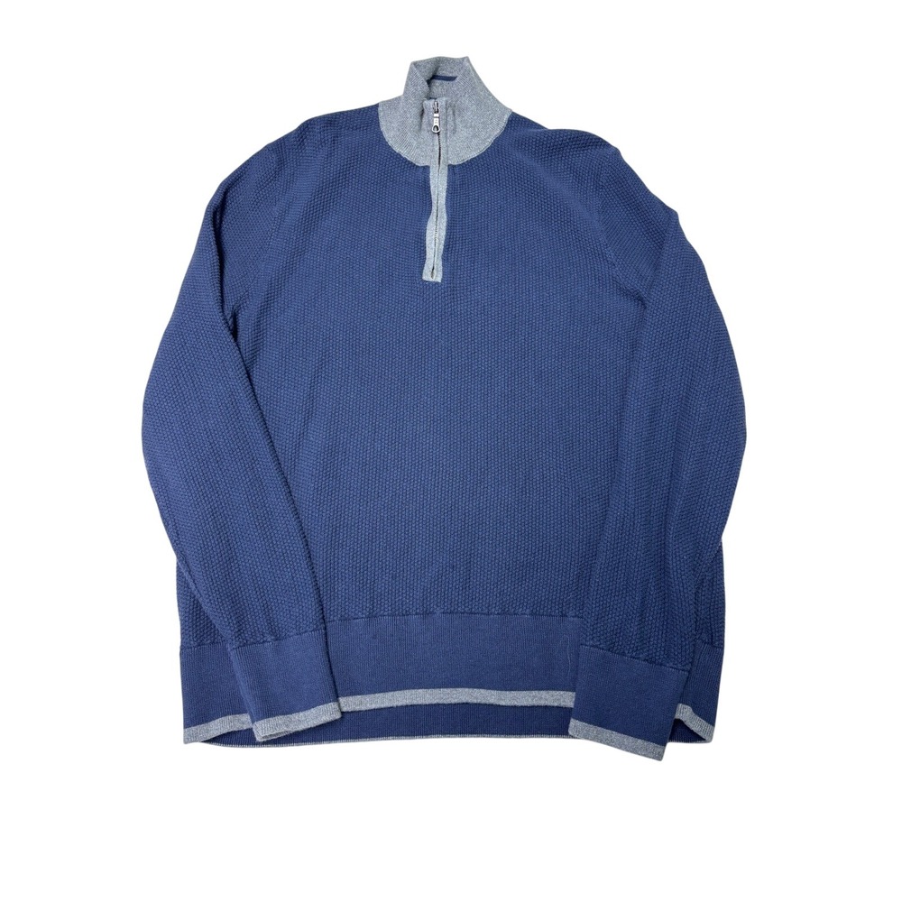 Brooks Brothers Mens Blue Textured Quarter Zip Cotton Sweater Size L